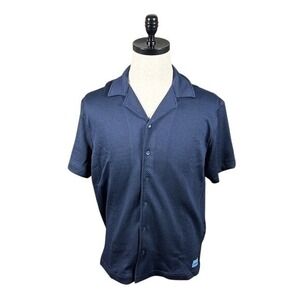 Scotch & Soda Mens Blue Textured Short Sleeve Camp Collar Button Down Shirt S